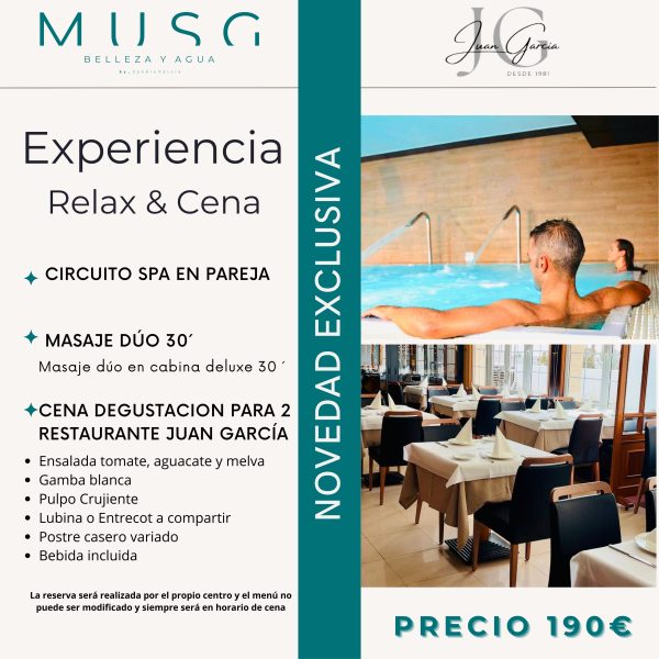 Experiencia relax cena masaje de 30 minutos